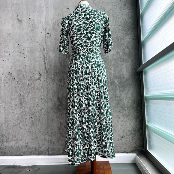 Ganni Green White Floral Wrap Dress Size 2 Hi-Lo Hem Romantic Boho Cottagecore - Picture 2 of 12
